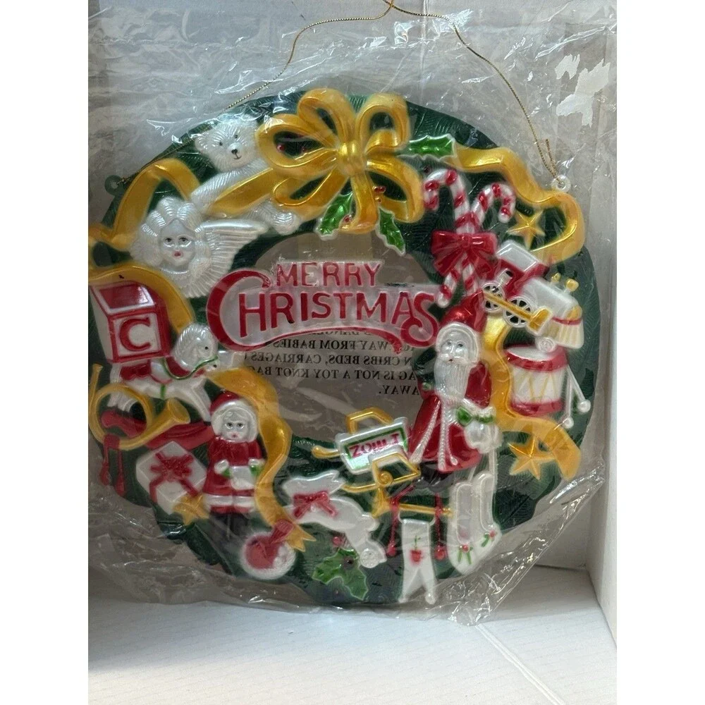 Merry Christmas Wreath Hard Molded decorated Santa Candy Cane Teddy Bear Angel